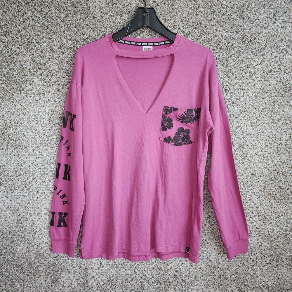 PINK Victorias Secret Top Womens Small Purple Chest Cutout Oversized Floral
